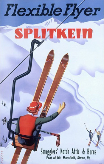 Flexible Flyer Skis Splitkein Smugglers Notch Attic | Vintage Travel Posters 1891-1970