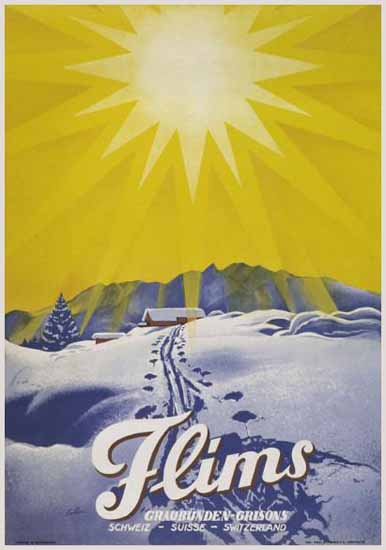 Flims Graubuenden Grisons Schweiz Switzerland 1937 | Vintage Travel Posters 1891-1970