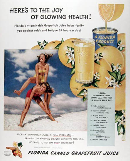 Florida Grapefruit Juice 1950 Glowing Health | Sex Appeal Vintage Ads and Covers 1891-1970