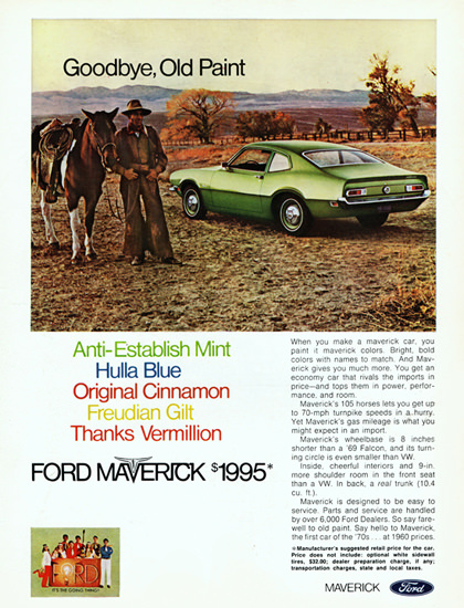 Ford Maverick 1970 Anti Establish Mint Cow Boy | Vintage Cars 1891-1970