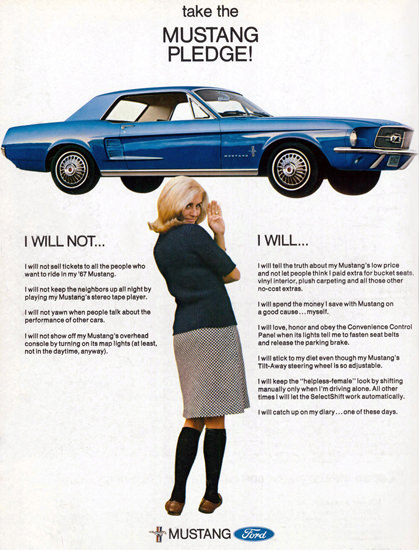 Ford Mustang Girl Blue Take The Mustang Pledge | Sex Appeal Vintage Ads and Covers 1891-1970