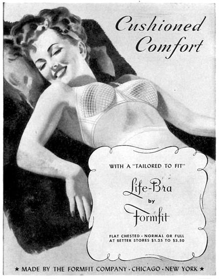 Formfit Life-Bra Cushioned Comfort 1944 | Sex Appeal Vintage Ads and Covers 1891-1970