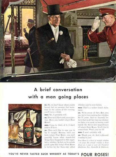 Four Roses Whiskey Brief Conversation 1942 by John Falter | Sex Appeal Vintage Ads and Covers 1891-1970