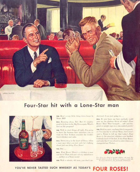 Four Roses Whiskey Lone-Star Man 1942 by John Falter | Vintage Ad and Cover Art 1891-1970