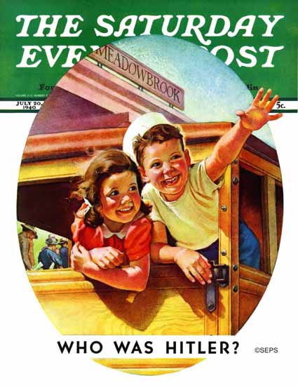 Frances Tipton Hunter Saturday Evening Post Riding Trolley 1940_07_20 | The Saturday Evening Post Graphic Art Covers 1931-1969