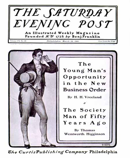 Frank X Leyendecker Saturday Evening Post Mans Opportunity 1901_03_23 | The Saturday Evening Post Graphic Art Covers 1892-1930