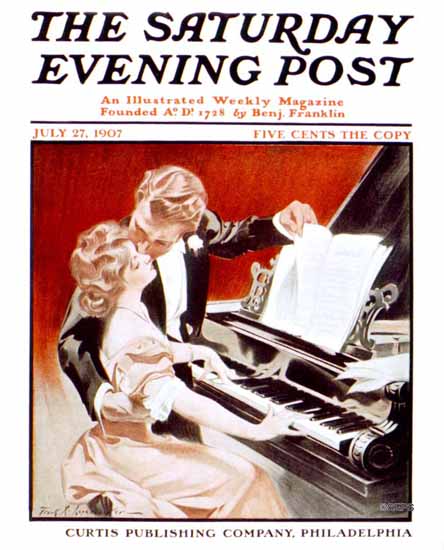 Frank X Leyendecker Saturday Evening Post The Kiss 1907_07_27 | The Saturday Evening Post Graphic Art Covers 1892-1930