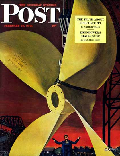 Fred Ludekens Saturday Evening Post Ships Propeller 1944_02_26 | The Saturday Evening Post Graphic Art Covers 1931-1969