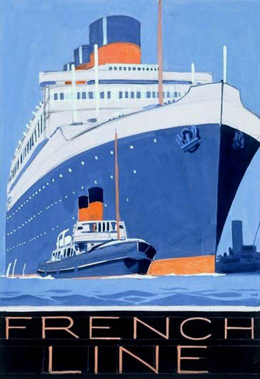 French Line Passenger Liner Coming In Harbor | Vintage Travel Posters 1891-1970