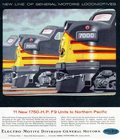 GM Electro LocoMotive Northern Pacific 1954 | Vintage Ad and Cover Art 1891-1970