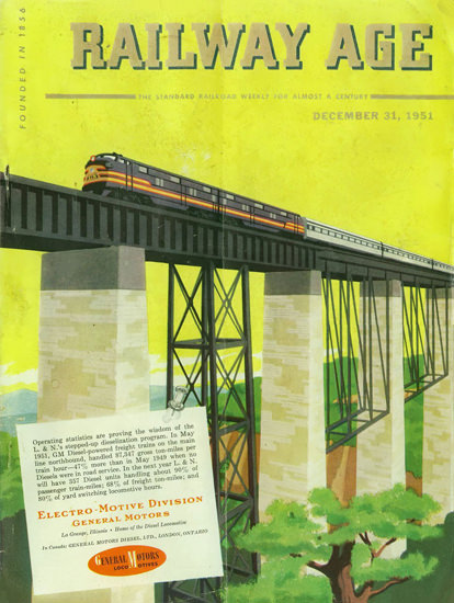 GM Electro LocoMotive Railway Age 1951 Bridge | Vintage Ad and Cover Art 1891-1970