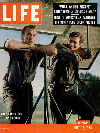 Gary Cooper and Tony Perkins 16 Jul 1956 Copyright Life Magazine | Life Magazine Color Photo Covers 1937-1970