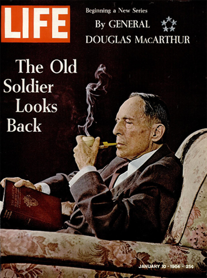 Gen Douglas MacArthur looks back 10 Jan 1964 Copyright Life Magazine | Life Magazine Color Photo Covers 1937-1970