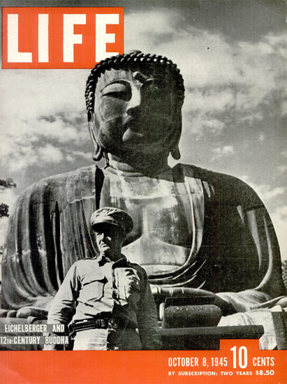 Gen Robert Eichelberger and Buddha 8 Oct 1945 Copyright Life Magazine | Life Magazine BW Photo Covers 1936-1970