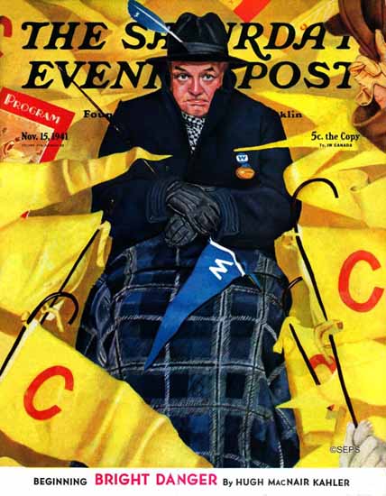 Gene Pelham Saturday Evening Post Sitting on Wrong Side 1941_11_15 | The Saturday Evening Post Graphic Art Covers 1931-1969