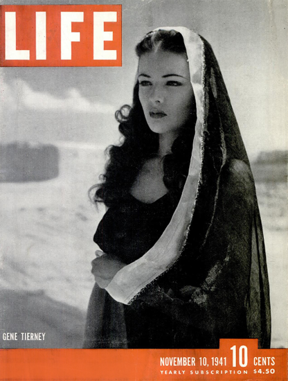 Gene Tierney 10 Nov 1941 Copyright Life Magazine | Life Magazine BW Photo Covers 1936-1970