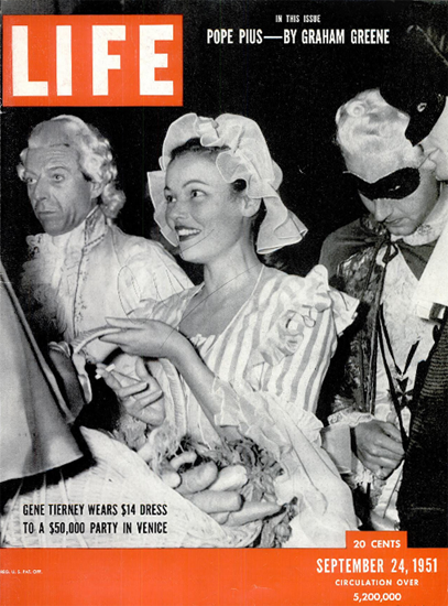 Gene Tierney in Venice 24 Sep 1951 Copyright Life Magazine | Life Magazine BW Photo Covers 1936-1970