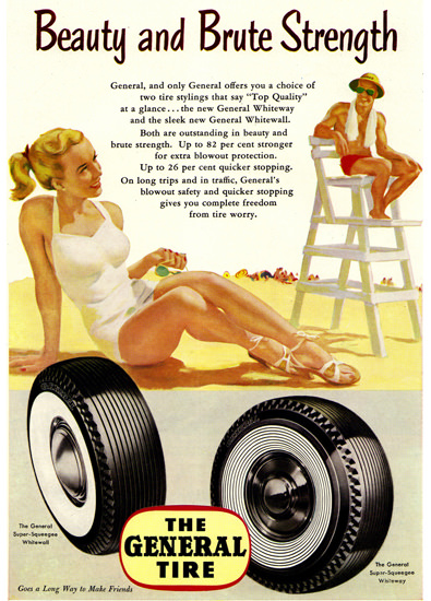 General Tire Beach Beauty Brute Strength 1952 | Sex Appeal Vintage Ads and Covers 1891-1970