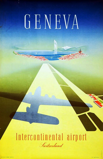 Geneva Intercontinental Airport Switzerland 1949 | Vintage Travel Posters 1891-1970