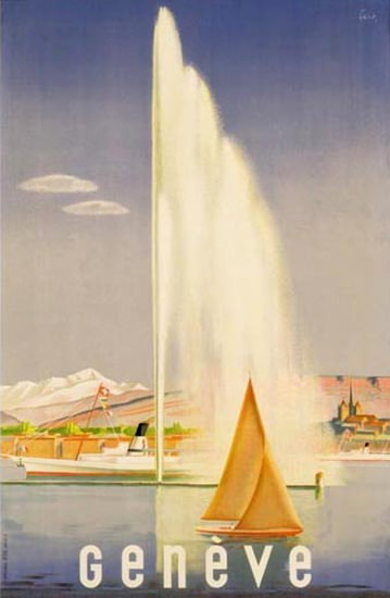 Geneve Fountain Lake 1937 | Vintage Travel Posters 1891-1970