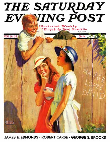 George Brehm Saturday Evening Post Marge loves David 1935_08_10 | The Saturday Evening Post Graphic Art Covers 1931-1969