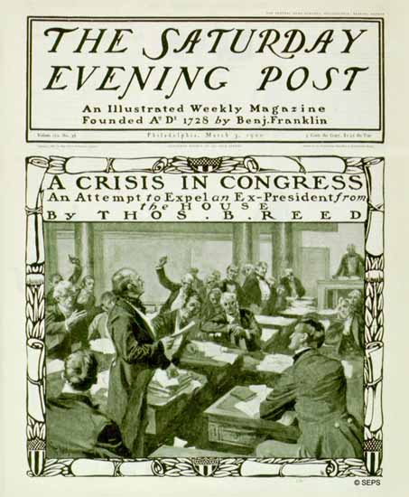 George Gibbs Saturday Evening Post Crisis in Congress 1900_03_03 | The Saturday Evening Post Graphic Art Covers 1892-1930