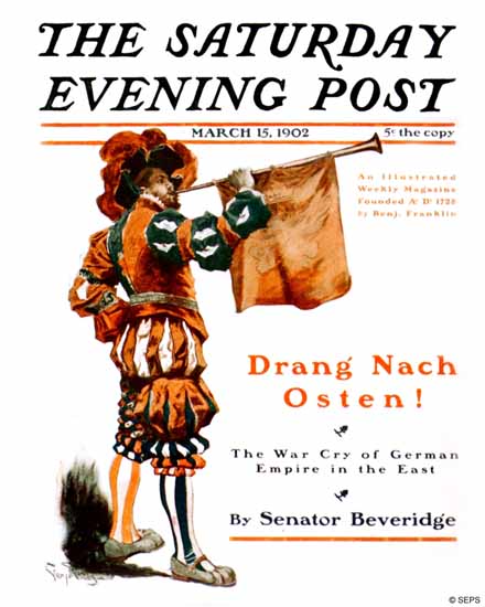 George Gibbs Saturday Evening Post Drang nach Osten 1902_03_15 | The Saturday Evening Post Graphic Art Covers 1892-1930