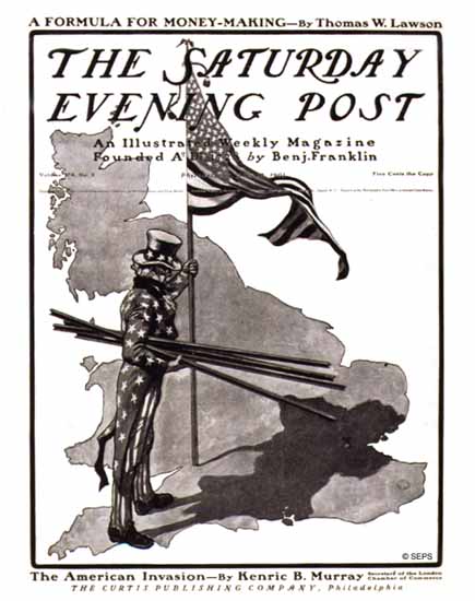 George Gibbs Saturday Evening Post The American Invasion 1901_07_13 | The Saturday Evening Post Graphic Art Covers 1892-1930