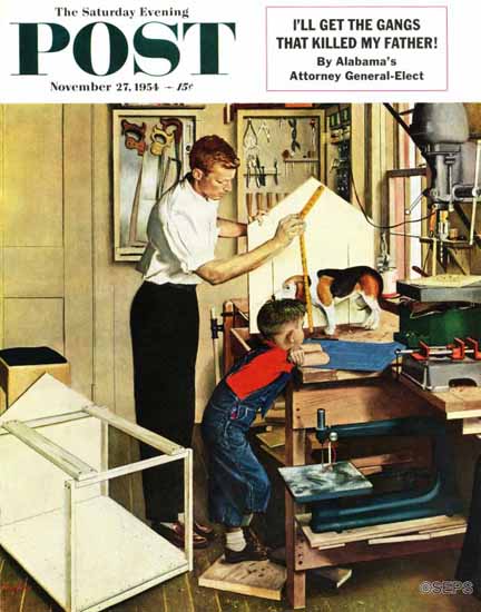 George Hughes Saturday Evening Post Building a Doghouse 1954_11_27 | The Saturday Evening Post Graphic Art Covers 1931-1969