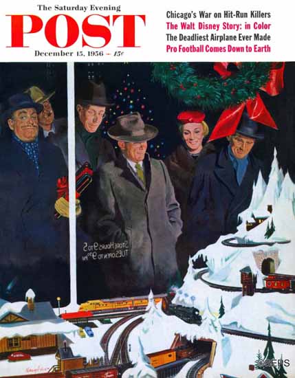 George Hughes Saturday Evening Post Christmas Train Set 1956_12_15 | The Saturday Evening Post Graphic Art Covers 1931-1969