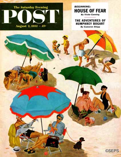 George Hughes Saturday Evening Post Couples at the Beach 1952_08_02 | The Saturday Evening Post Graphic Art Covers 1931-1969