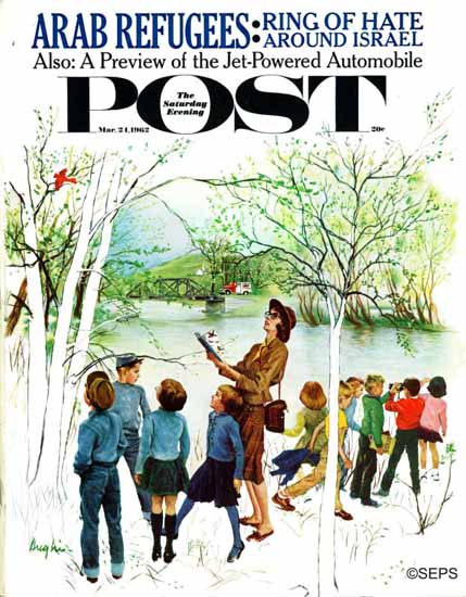 George Hughes Saturday Evening Post Distracted Hikers 1962_03_24 | The Saturday Evening Post Graphic Art Covers 1931-1969