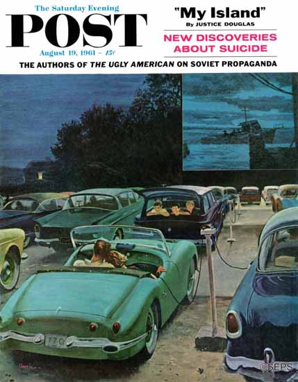 George Hughes Saturday Evening Post Drive-In Movies 1961_08_19 | The Saturday Evening Post Graphic Art Covers 1931-1969