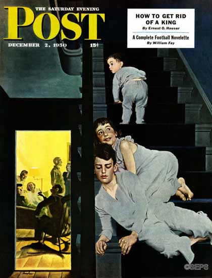 George Hughes Saturday Evening Post Eavesdropping 1950_12_02 | The Saturday Evening Post Graphic Art Covers 1931-1969