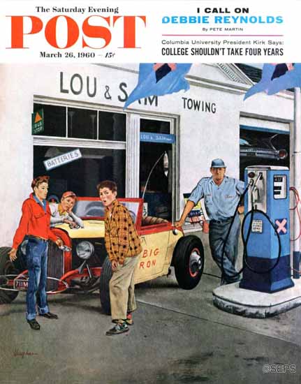 George Hughes Saturday Evening Post Gas Money 1960_03_26 | The Saturday Evening Post Graphic Art Covers 1931-1969