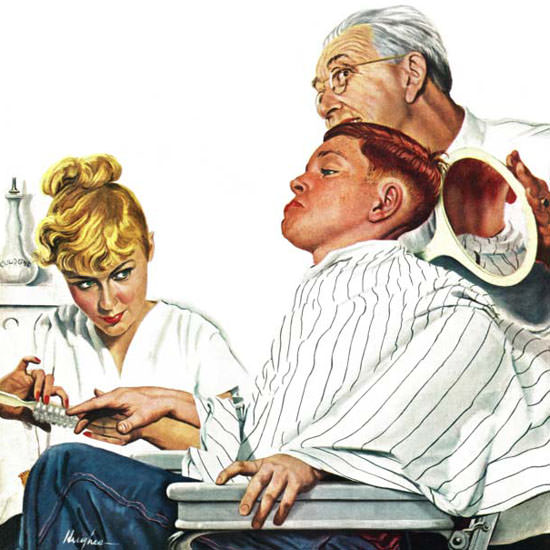 George Hughes Saturday Evening Post Haircut 1948_12_11 Copyright crop | Best of Vintage Cover Art 1900-1970