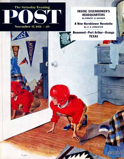 George Hughes Saturday Evening Post Home Football 1951_11_17 | The Saturday Evening Post Graphic Art Covers 1931-1969