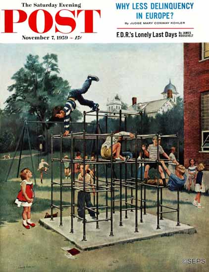 George Hughes Saturday Evening Post Jungle Gym 1959_11_07 | The Saturday Evening Post Graphic Art Covers 1931-1969