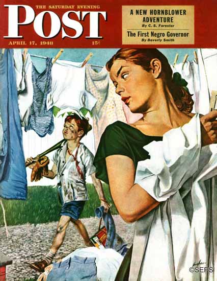 George Hughes Saturday Evening Post More Clothes to Clean 1948_04_17 | The Saturday Evening Post Graphic Art Covers 1931-1969