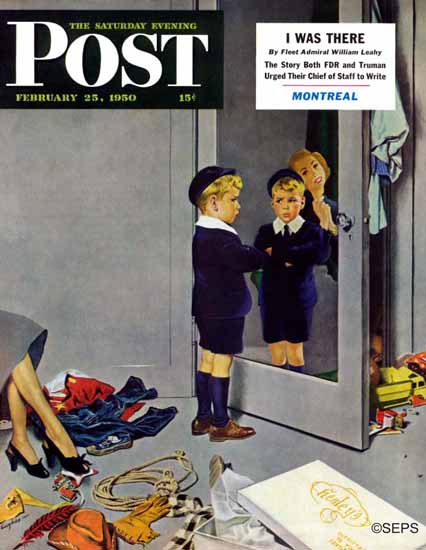 George Hughes Saturday Evening Post New Blue Suit 1950_02_25 | The Saturday Evening Post Graphic Art Covers 1931-1969