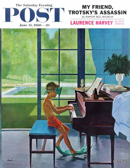 George Hughes Saturday Evening Post Pool Piano Practice 1960_06_11 | The Saturday Evening Post Graphic Art Covers 1931-1969