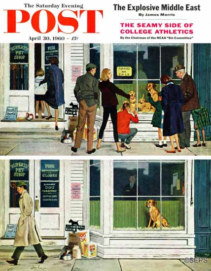 George Hughes Saturday Evening Post Puppy Sellout 1960_04_30 | The Saturday Evening Post Graphic Art Covers 1931-1969