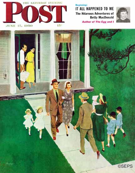 George Hughes Saturday Evening Post Sunday Callers 1950_06_17 | The Saturday Evening Post Graphic Art Covers 1931-1969