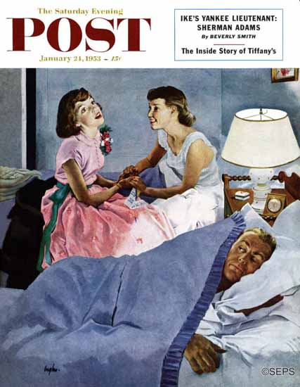 George Hughes Saturday Evening Post Telling Mom About 1953_01_24 | The Saturday Evening Post Graphic Art Covers 1931-1969