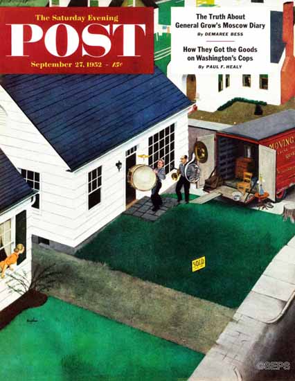 George Hughes Saturday Evening Post The Tuba Next Door 1952_09_27 | The Saturday Evening Post Graphic Art Covers 1931-1969