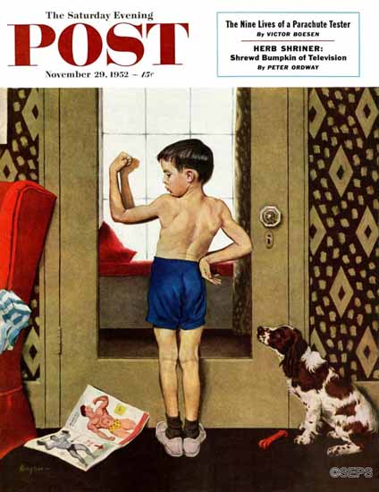 George Hughes Saturday Evening Post Young Charles Atlas 1952_11_29 | The Saturday Evening Post Graphic Art Covers 1931-1969