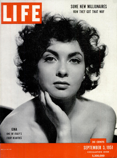 Gina Lollobrigida 3 Sep 1951 Copyright Life Magazine | Life Magazine BW Photo Covers 1936-1970