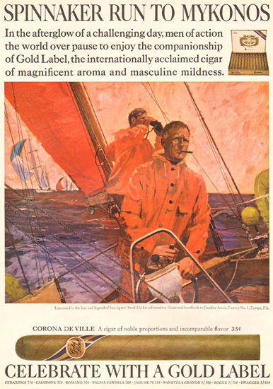 Gold Label Cigars Spinnaker To Mykonos 1968 | Vintage Ad and Cover Art 1891-1970