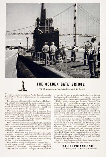 Golden Gate Bridge 1945 Arch Of Welcome | Vintage War Propaganda Posters 1891-1970