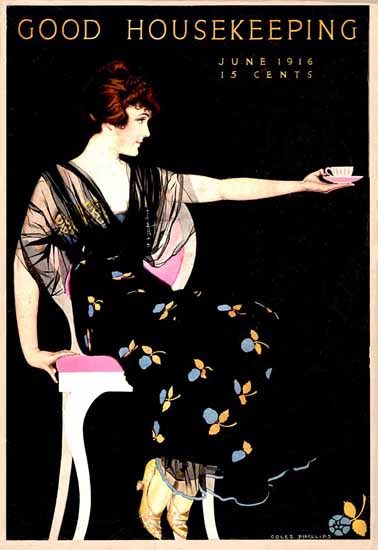 Good Housekeeping 1916 Lady Cup Of Tea Coles Phillips | Sex Appeal Vintage Ads and Covers 1891-1970